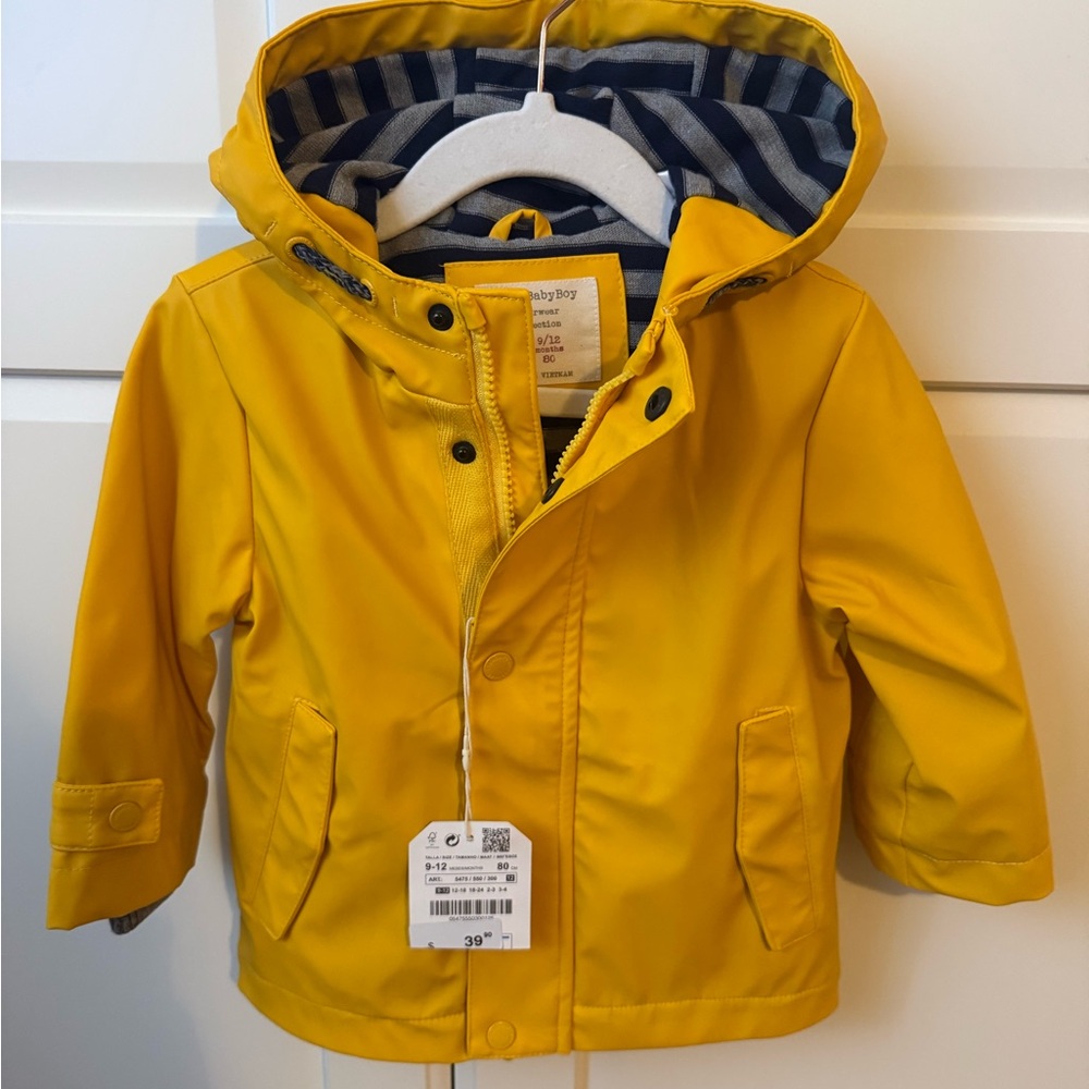 Zara Yellow Kids Raincoat with Striped Lining